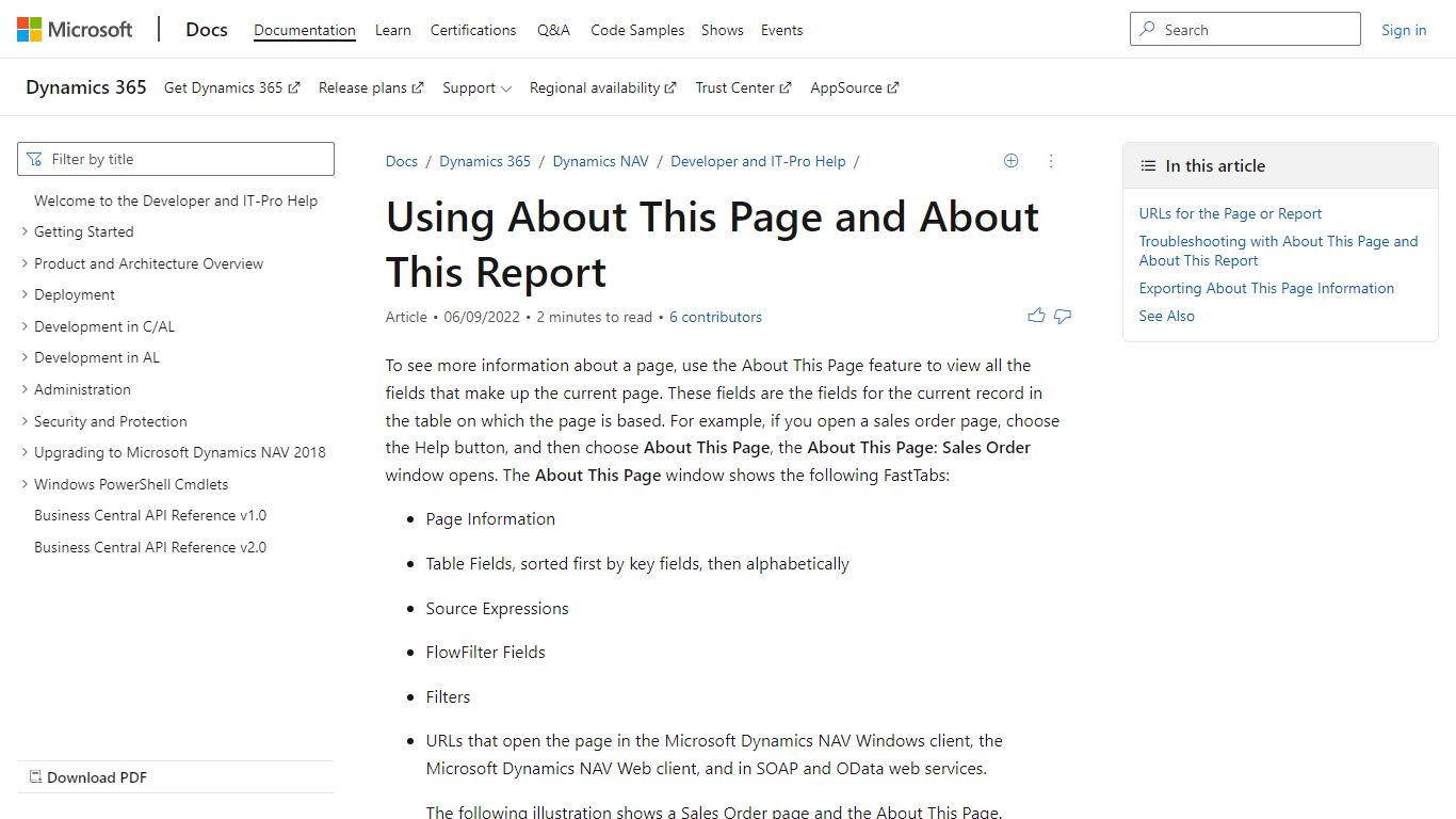 Using About This Page and About This Report - Dynamics NAV