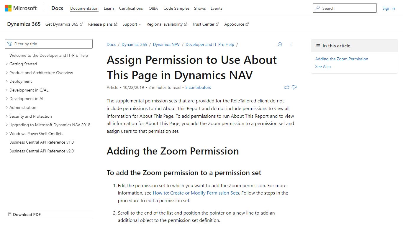 Assign Permission to Use About This Page - Dynamics NAV